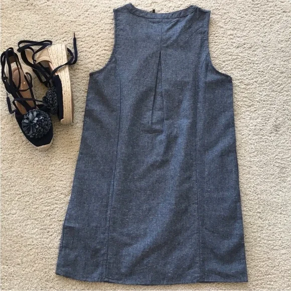 Chambray, Ruffle Front Sleeveless Dress in Indigo - Picture 4 of 5